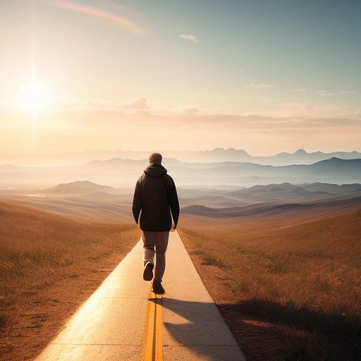 Person walking towards glowing horizon