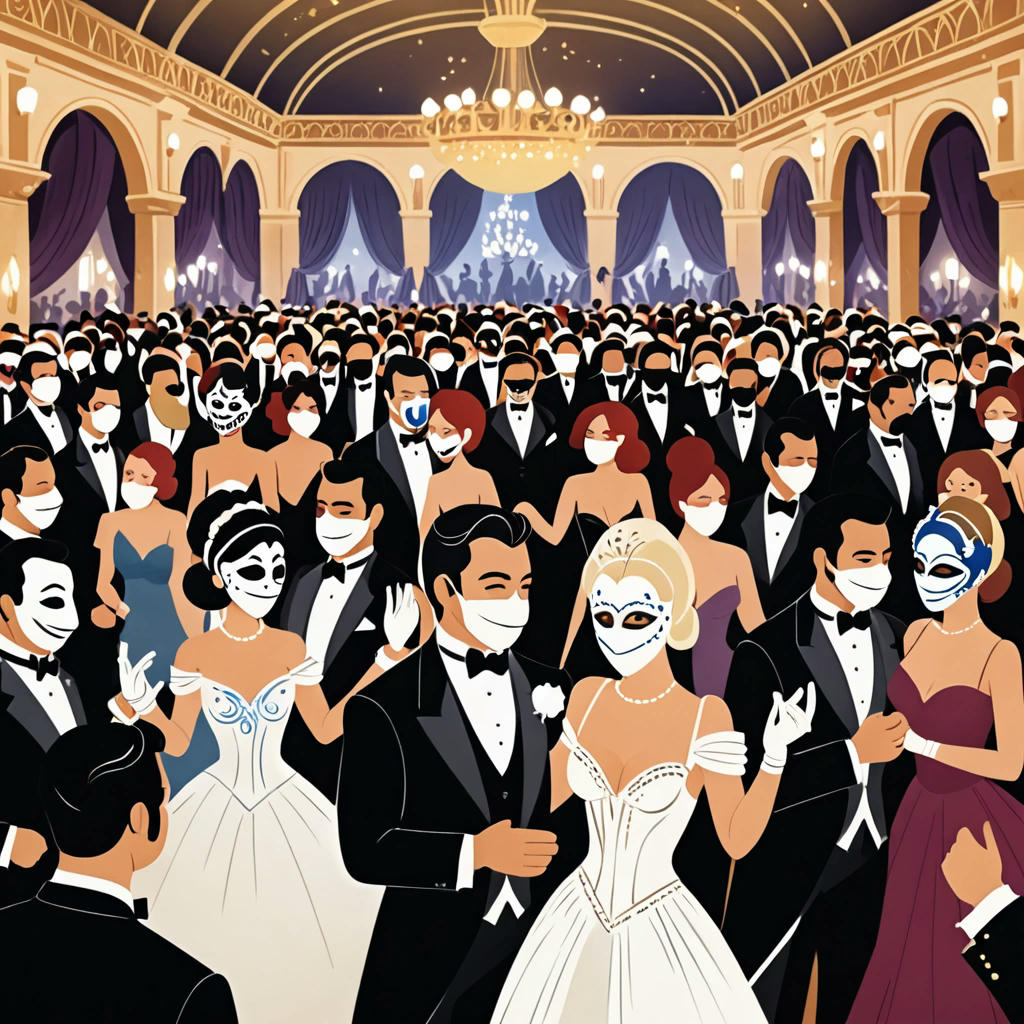 Guests mingling at the masquerade