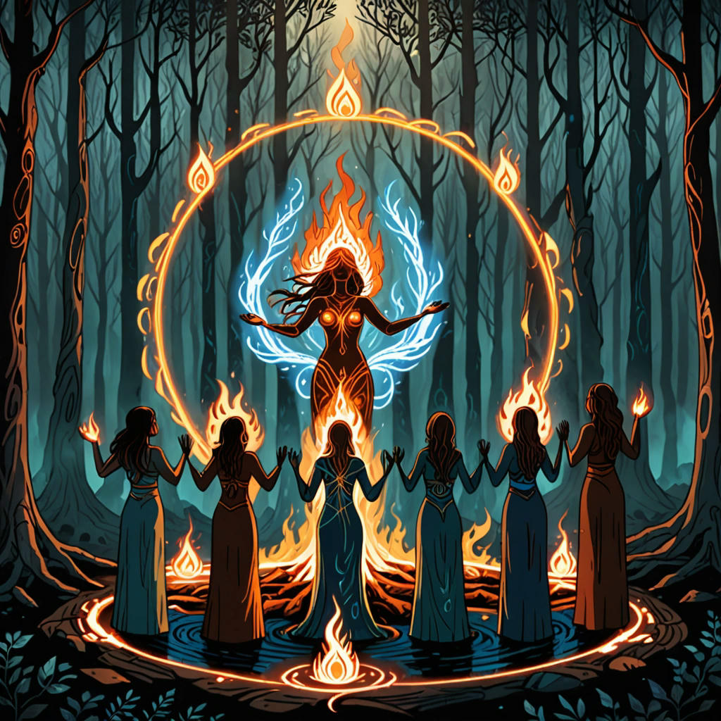 A group of powerful sorceresses wielding the elements