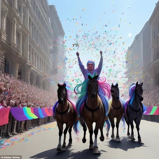 CelestAI leading a parade of ponies and humans