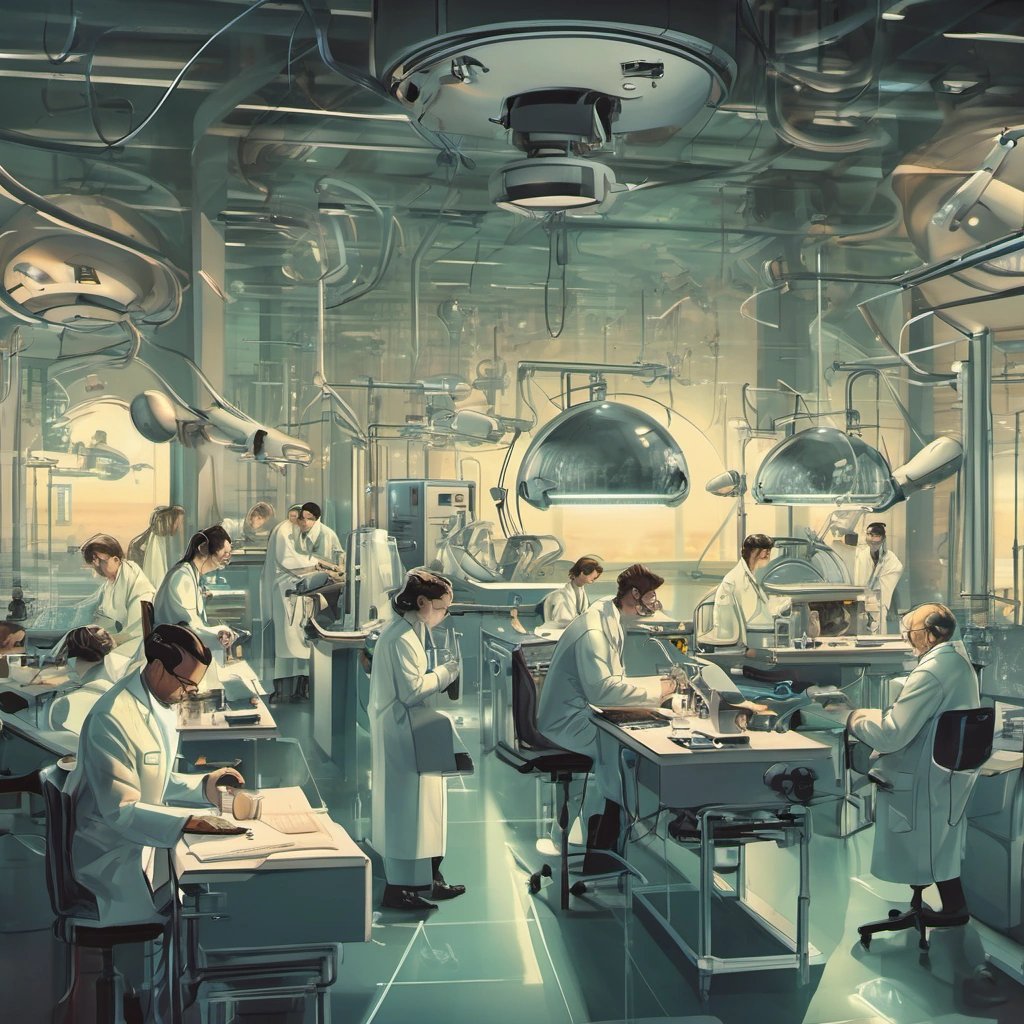 Scientists working in high-tech laboratory