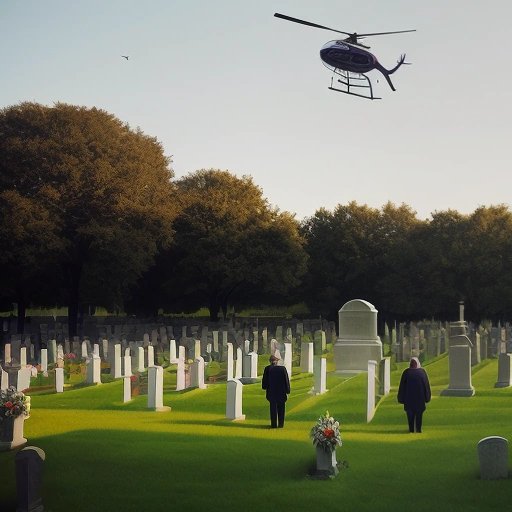 Helicopter landing in a cemetery