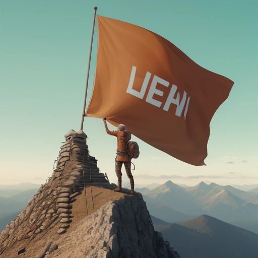 Triumphant programmer standing on top of a mountain