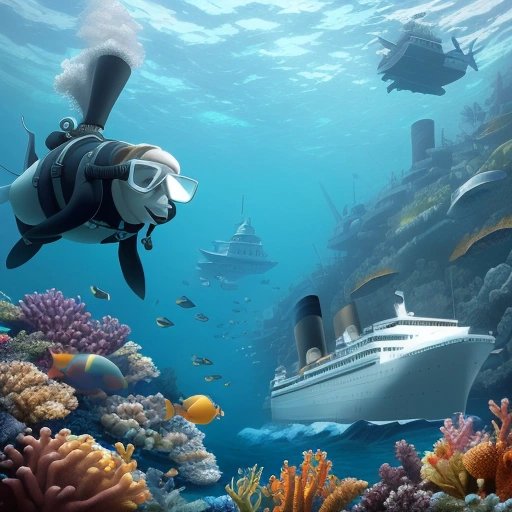 Satirical cartoon of scuba-diving billionaire