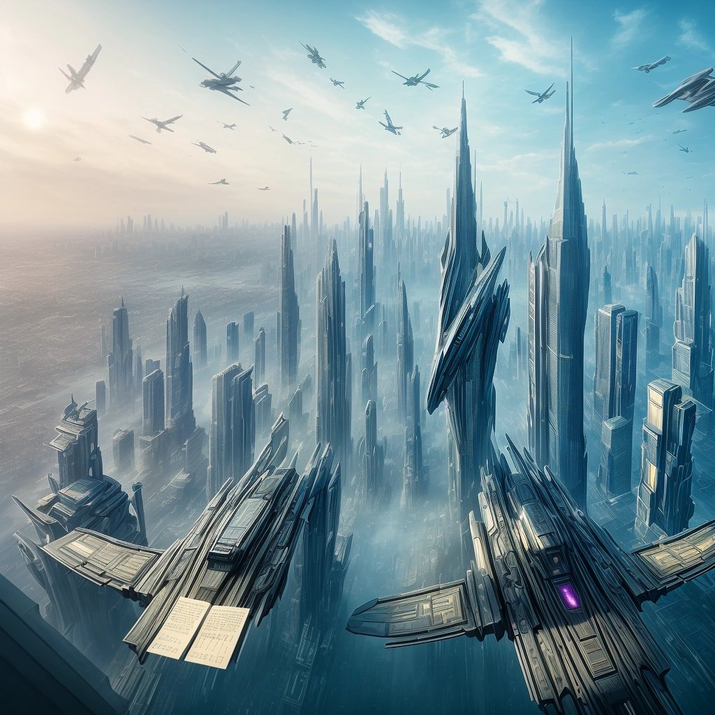 Futuristic city in a book