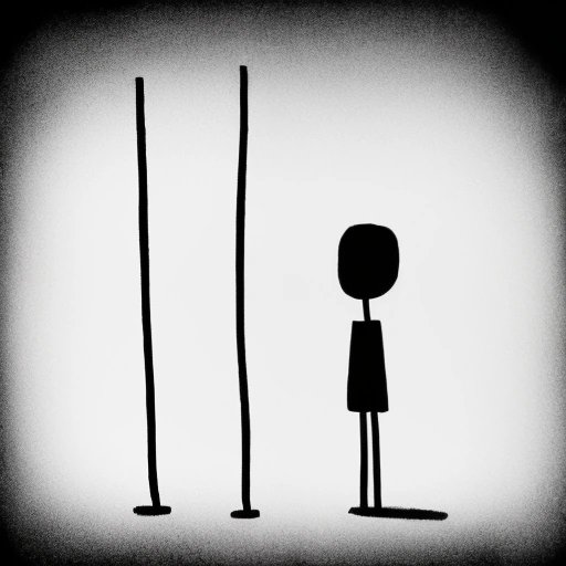 Sad stick figure with number one