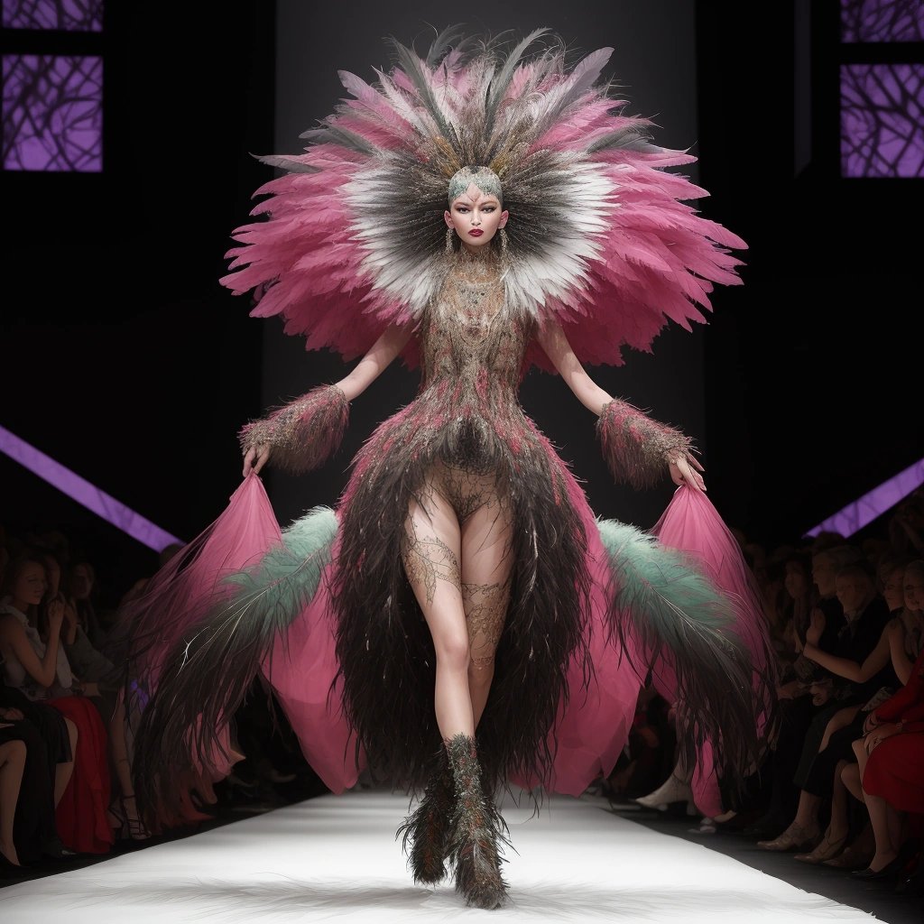 Avant-garde fashion model in Pluck Yew ensemble