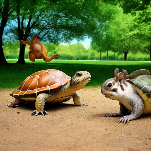 Squirrels and turtles playing together