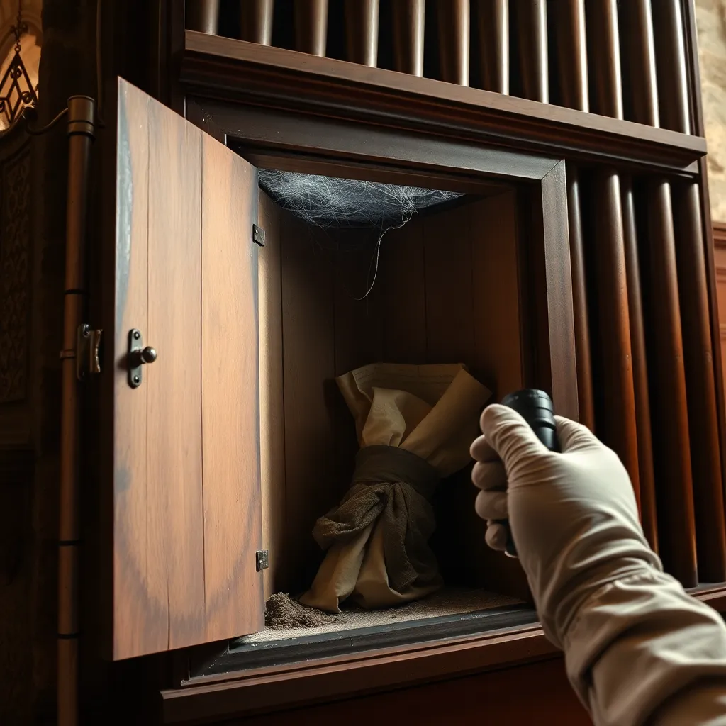 Behind the pipe organ: the too-small hiding cavity