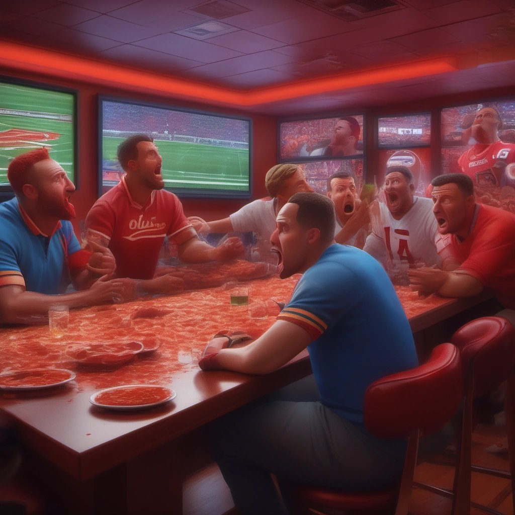 Shocke sportsbar crowd reacting to steak ketchup incident