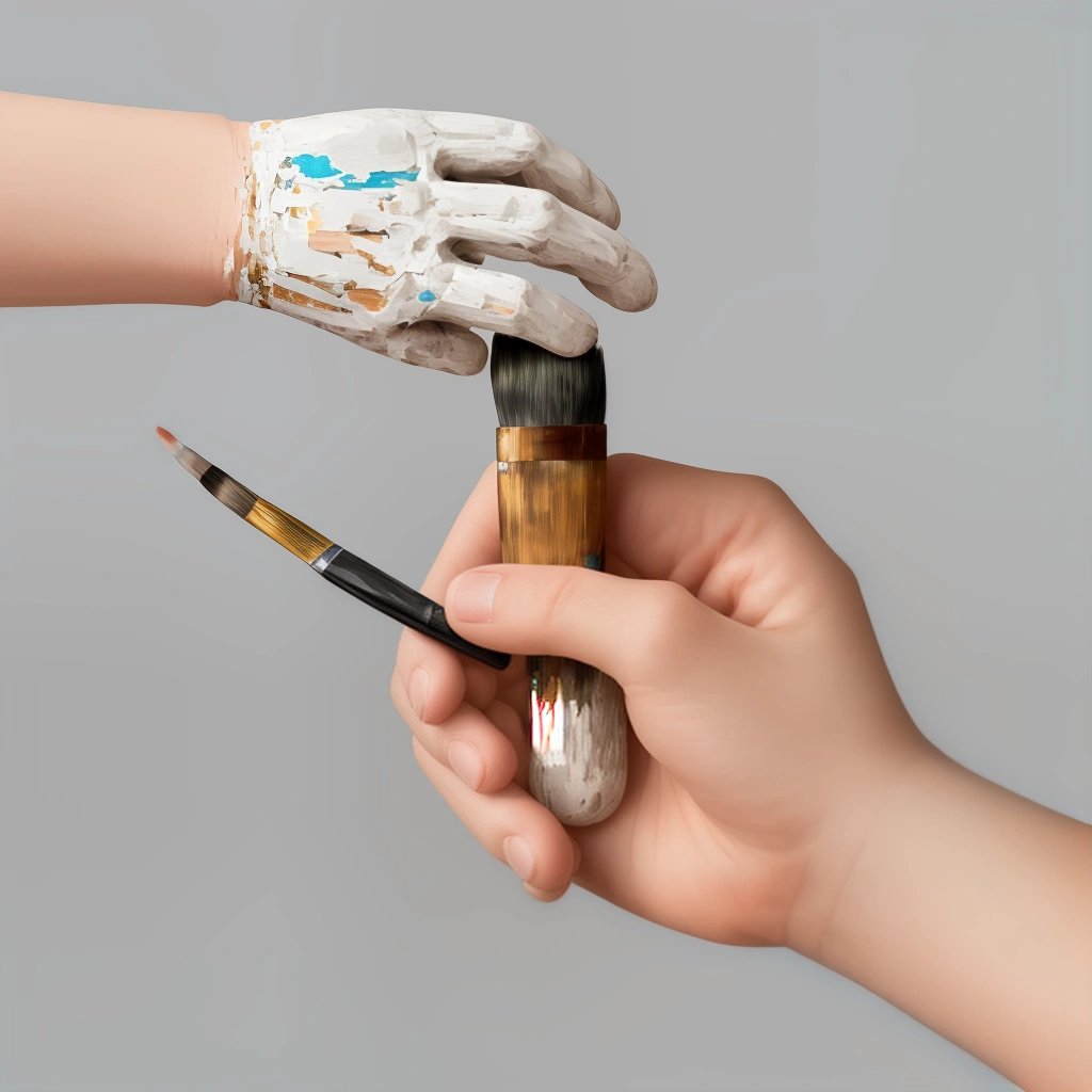 AI-generated image of hand holding paintbrush