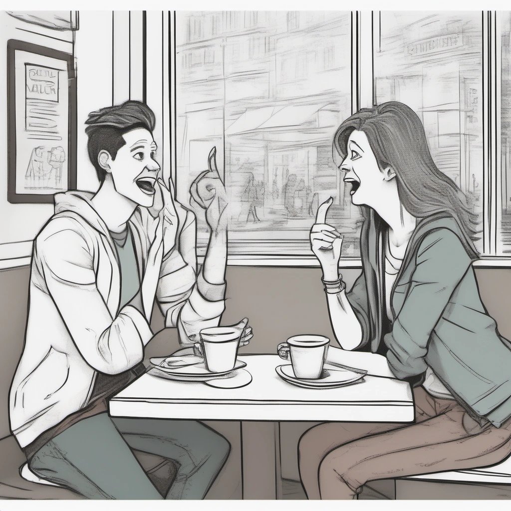 Friends trash-talking at a coffee shop