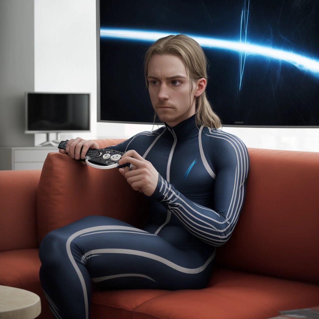 Person wearing Hoop suit interacting with TV show
