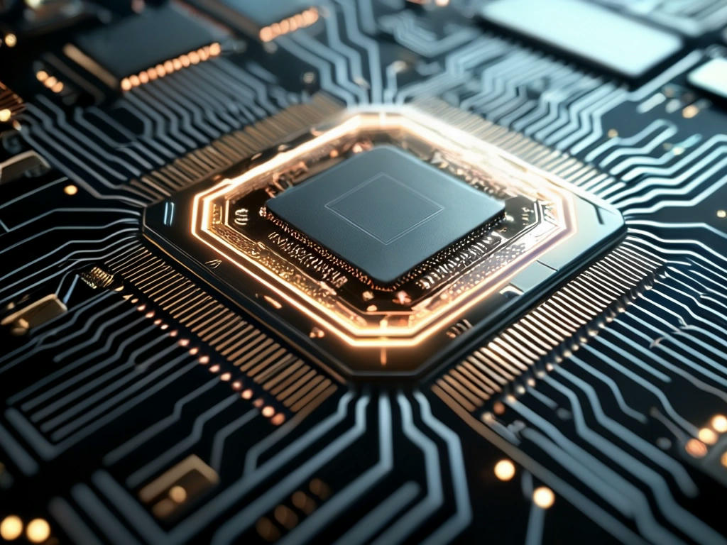 A close-up of the N1 chip, with intricate circuitry and micro-electrodes, surrounded by a halo of light, futuristic and sleek design, high-resolution rendering, with a sense of cutting-edge technology