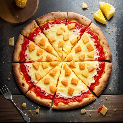 Pizza split in half with pineapple on one side and traditional toppings on the other