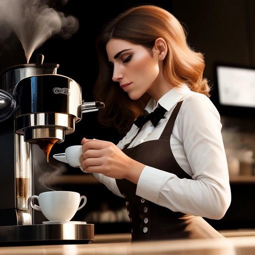 Barista Woman Transforming into Espresso Machine
