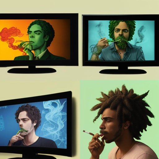 Person smoking cannabis with multiple screens displaying a TV show