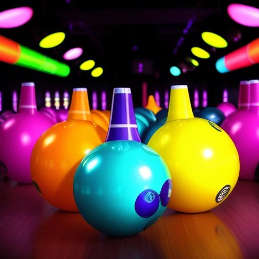 Neon-colored bowling balls and shoes