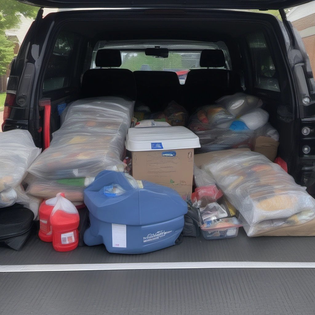 Justin Montclair's truck filled with donated items