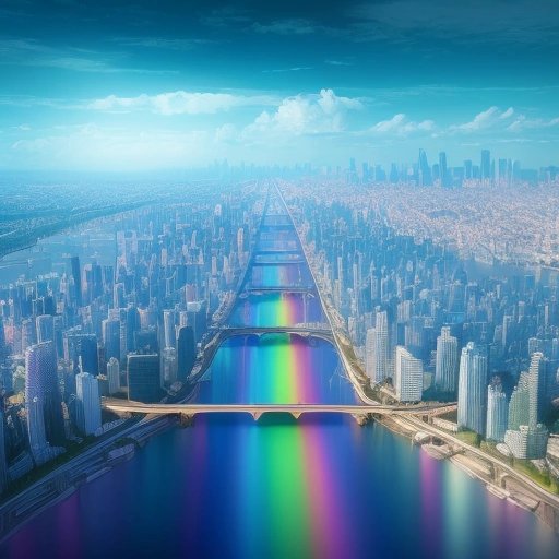Rainbow city skyline illusion