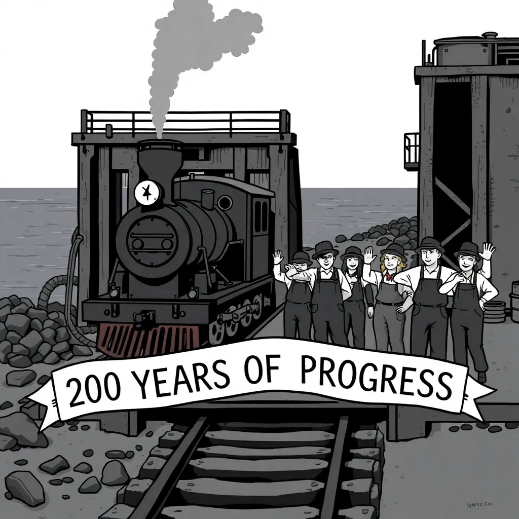 Founding reenactment: first train to coal loading station, volunteers “dressed as soot”