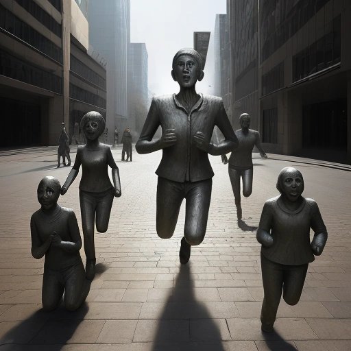 People running from the talking statue