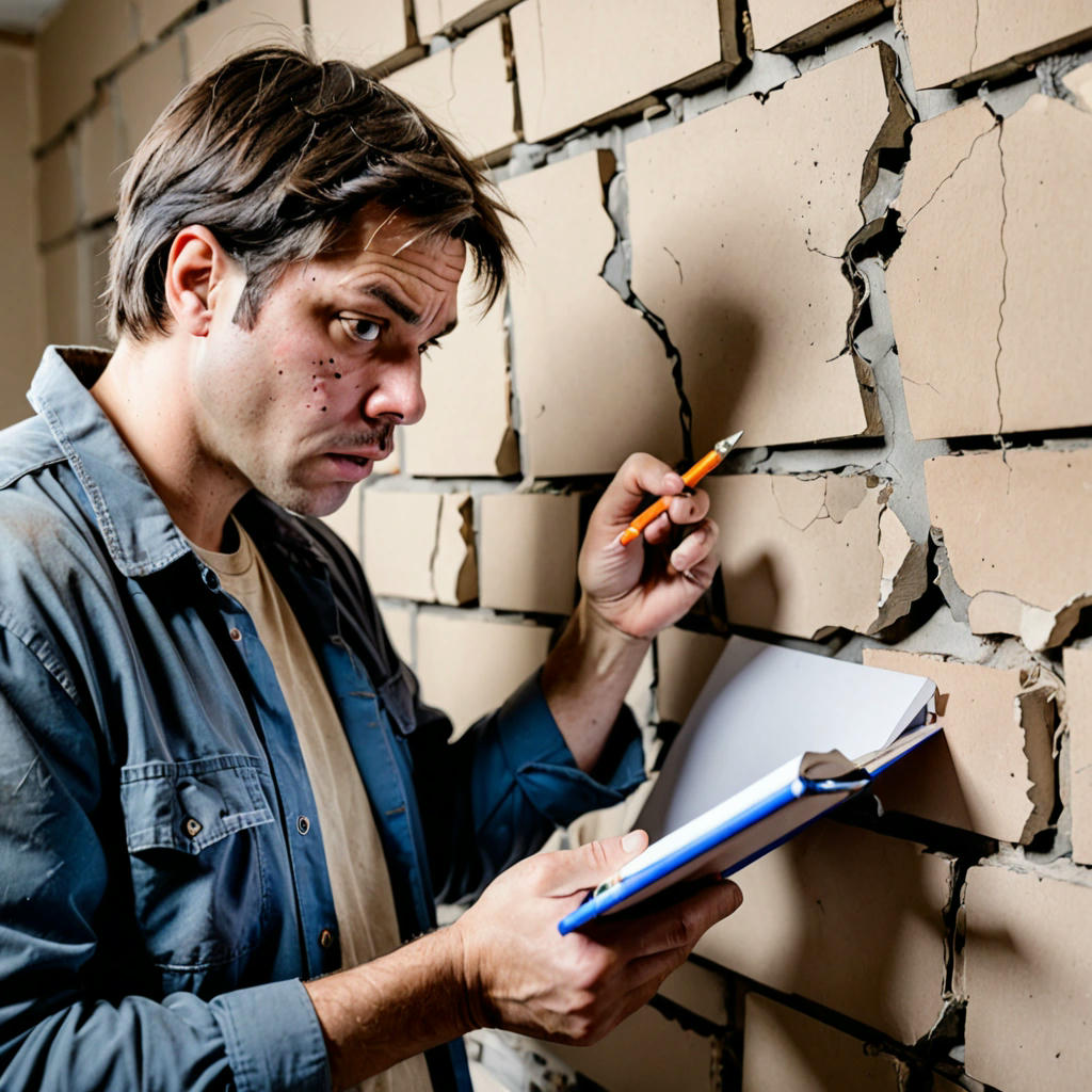 A person inspecting a cracked wall