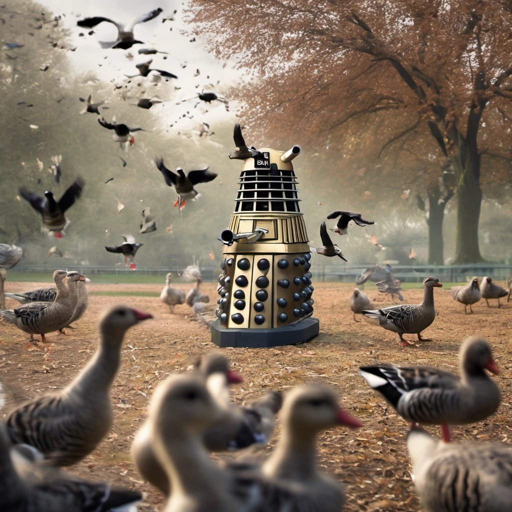 Dalek fighting with geese
