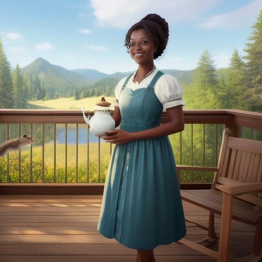 Mrs. Johnson with squirrels on her porch