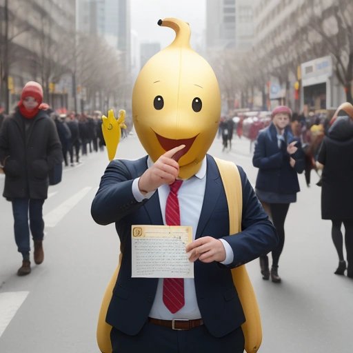 Person in a banana suit holding the US Constitution