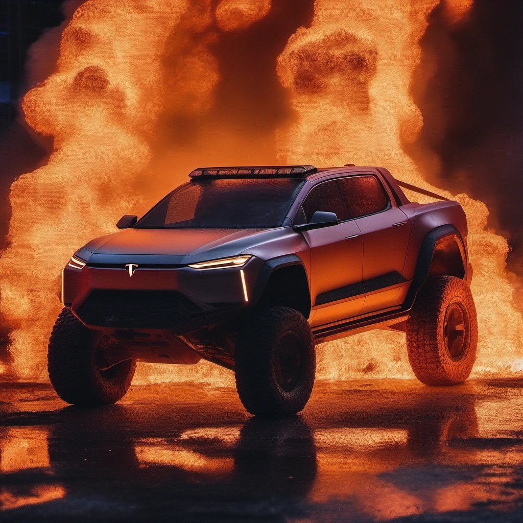 Burning Tesla Cybertruck