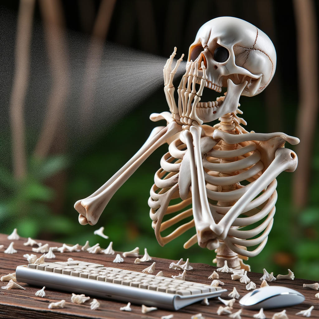 Skeleton sparking an impossible sneeze