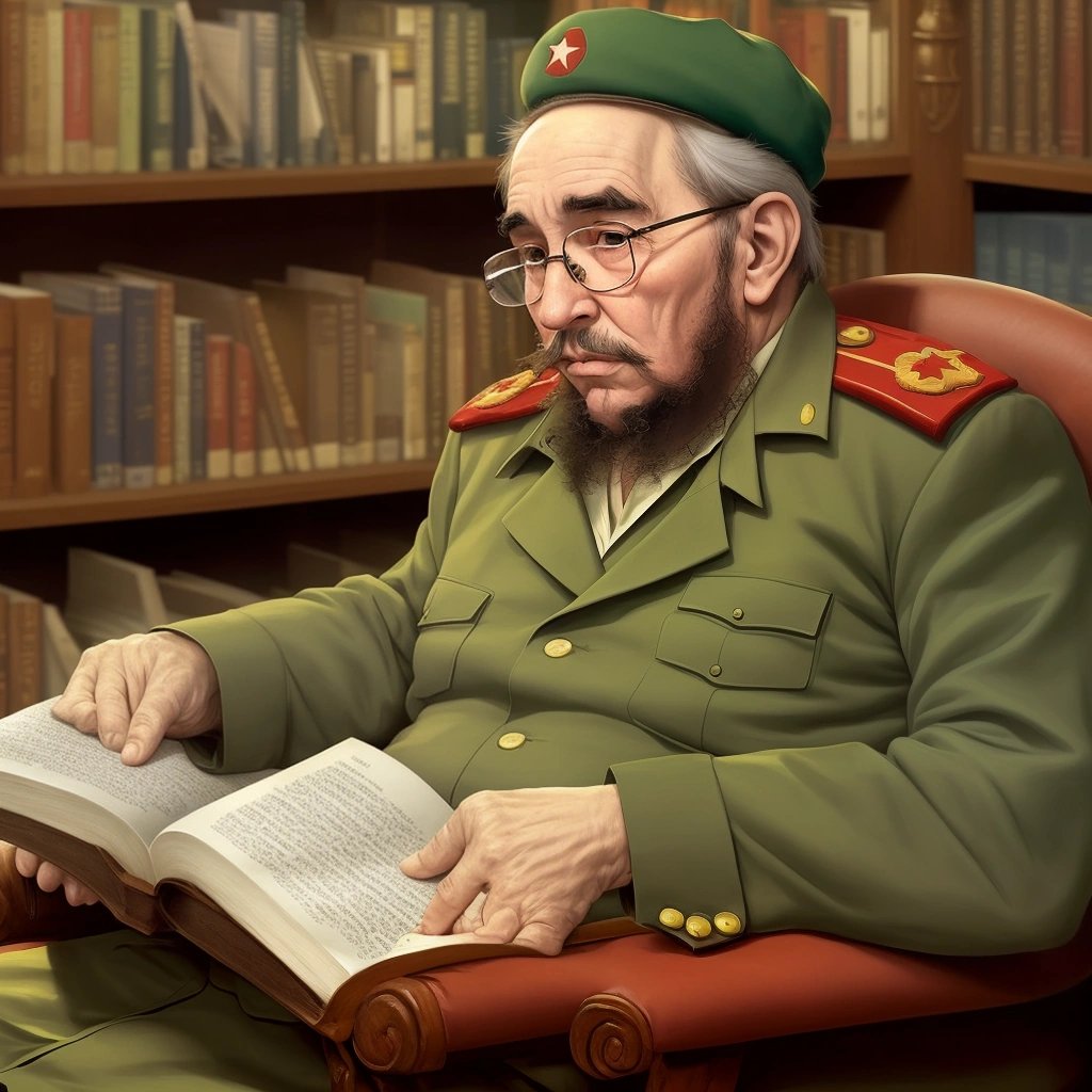 Castro reading in a library