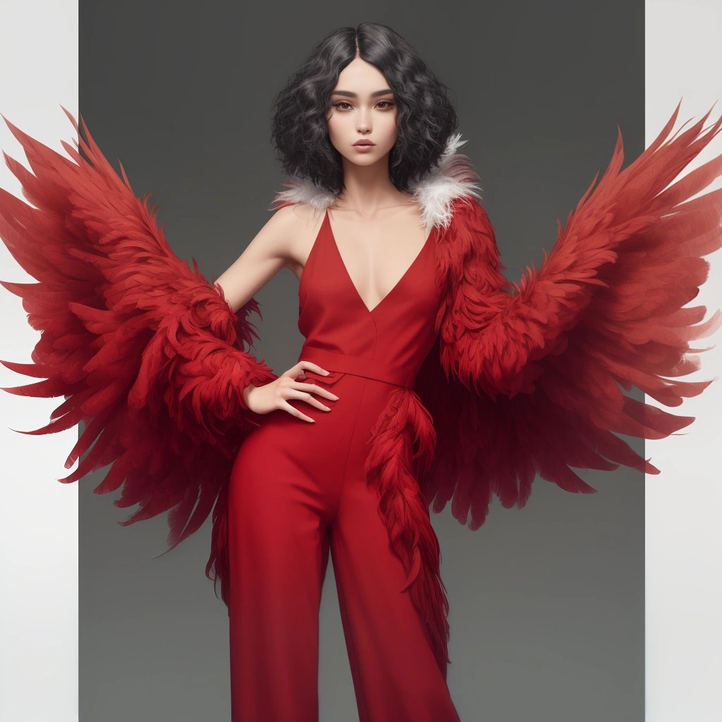 Fashion enthusiast in feathered jumpsuit