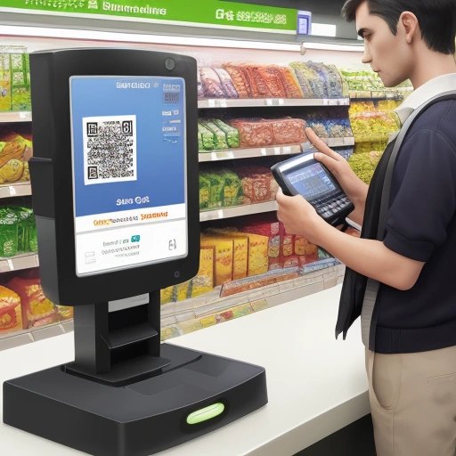 Self-checkout machine in a supermarket with someone using it