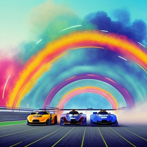 Racecars with colorful smoke on the racetrack