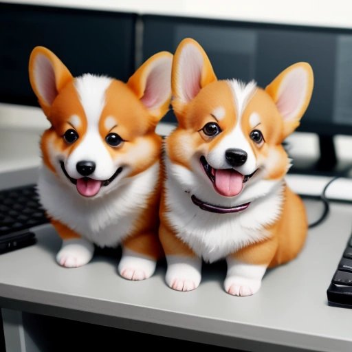 Corgi puppies in an office