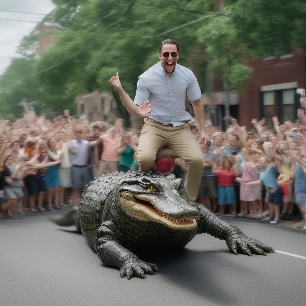 Florida Man riding an alligator in Toledo, Ohio
