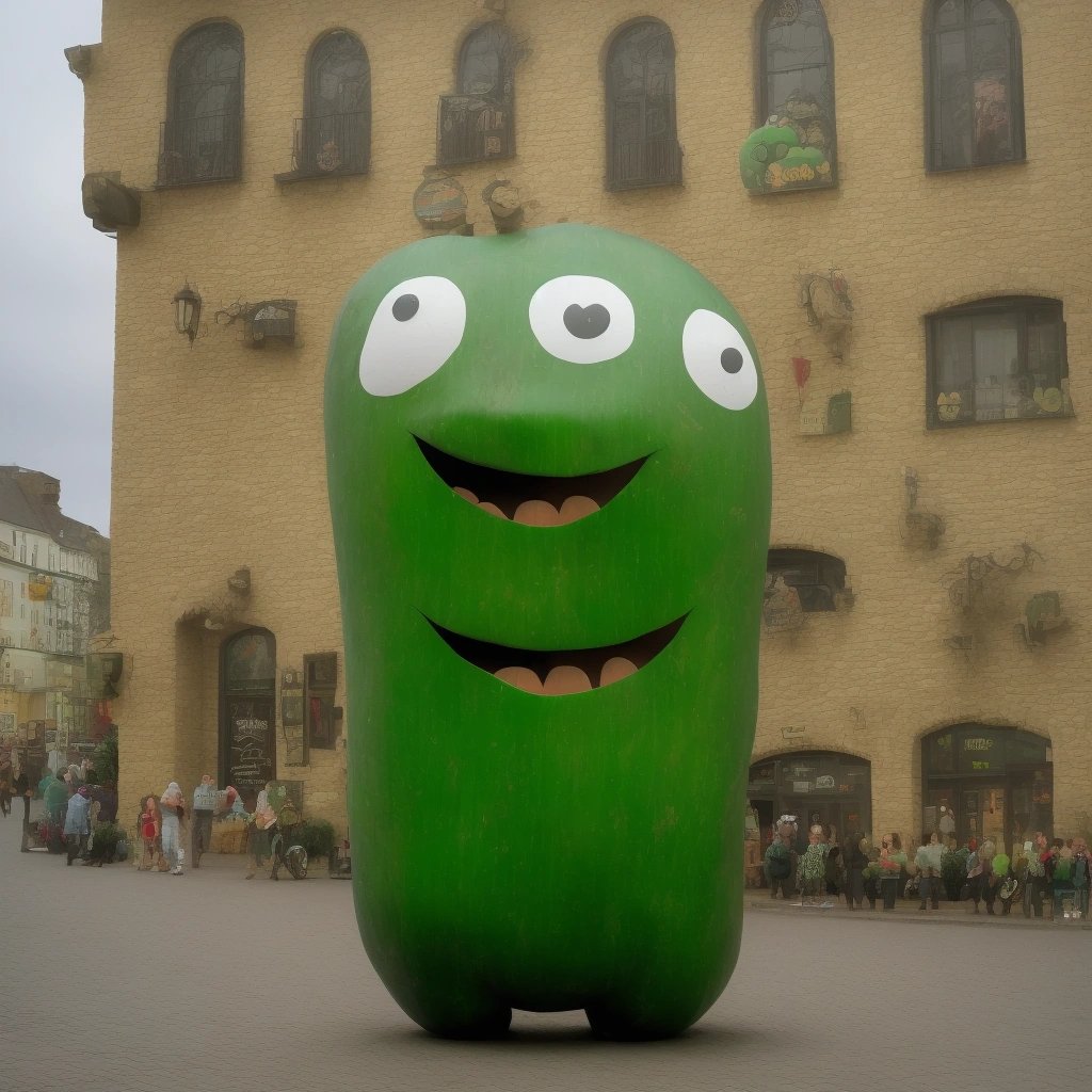 Statue of a smiling pickle in Pleasantville