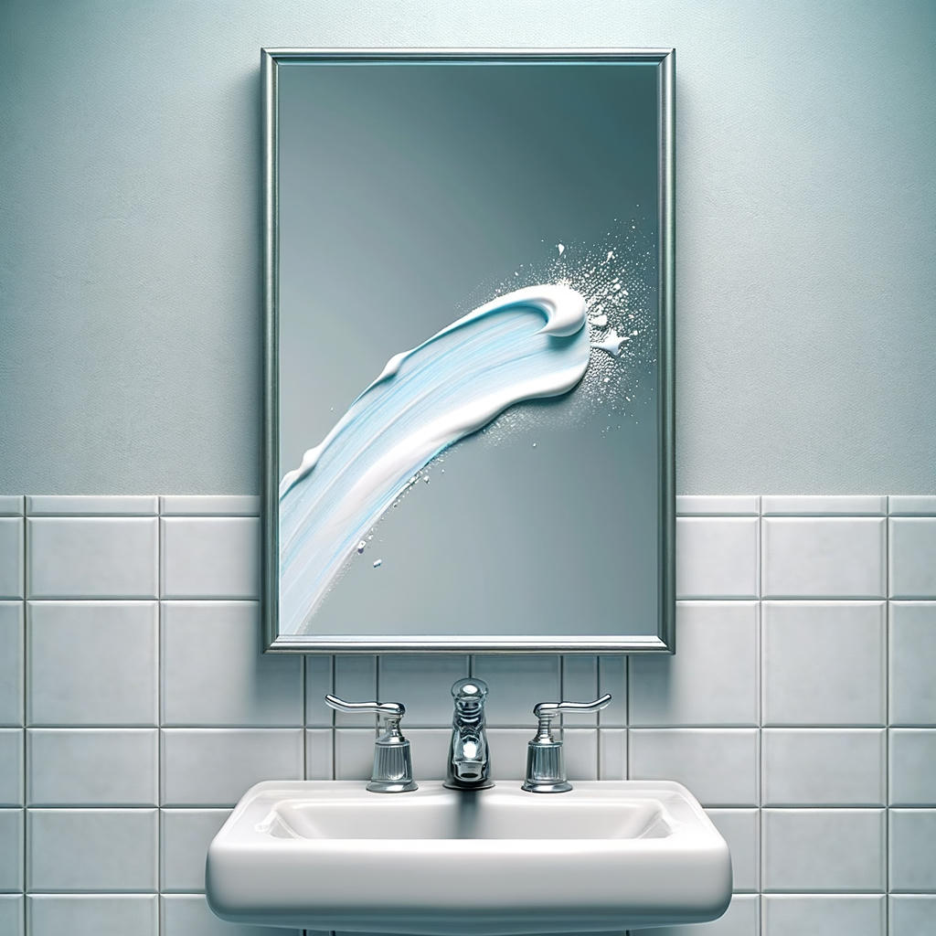 Misdirected toothpaste smeared all over the mirror