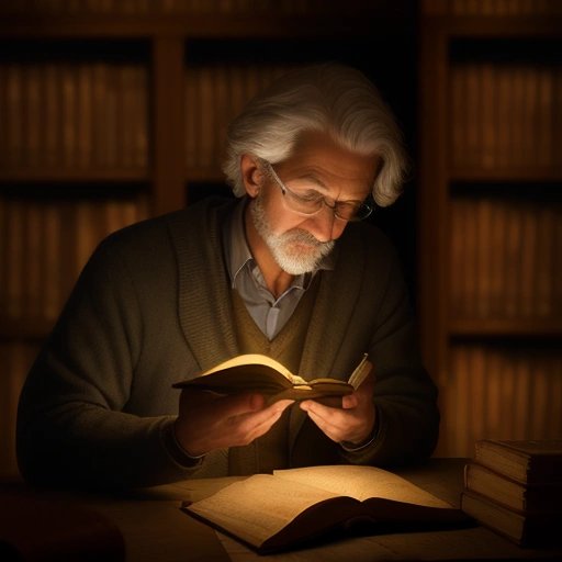 Linguist consulting an ancient text in search of answers