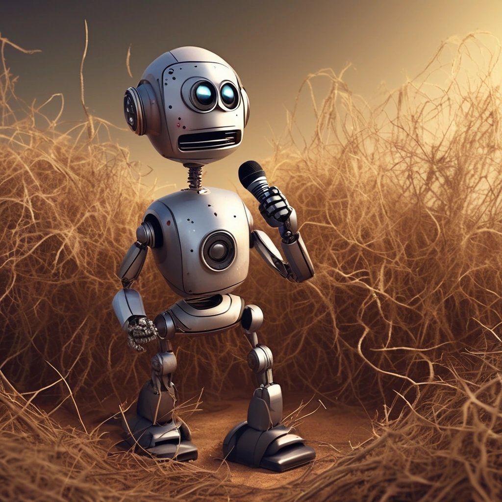 Robot comedian on silent stage