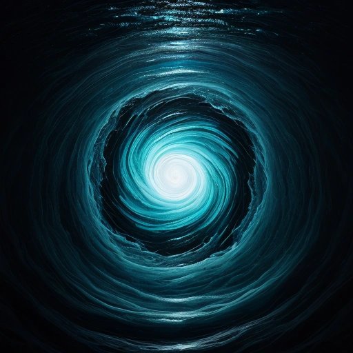Ocean with swirling currents and flowing time in opposite directions in the bizarre oceanic world