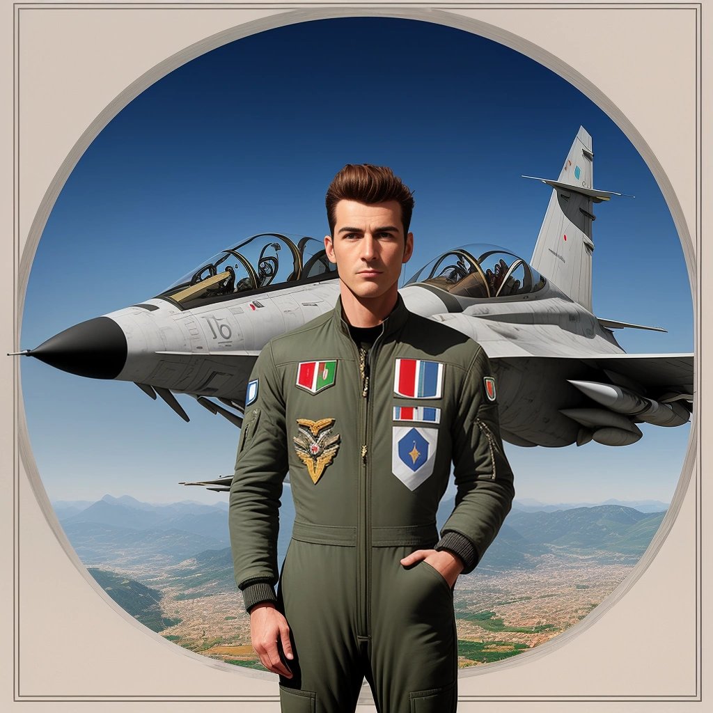 Italian fighter pilot standing in front of his jet