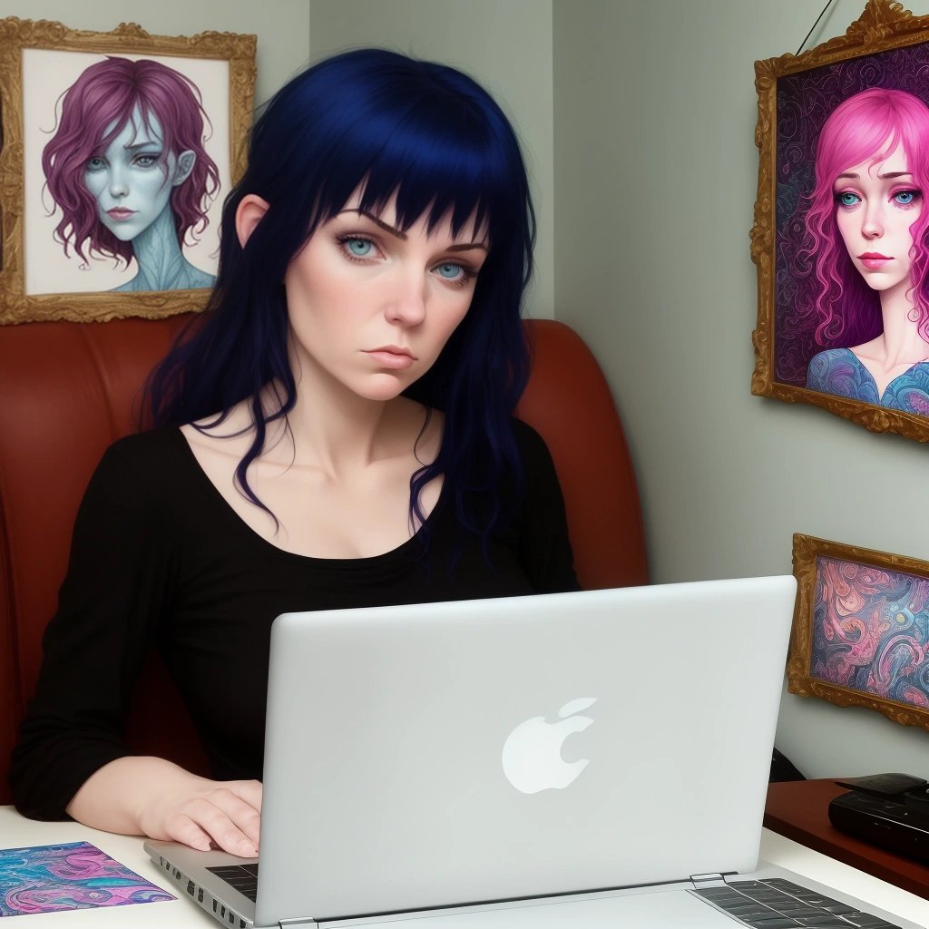 Shocked artist at her computer