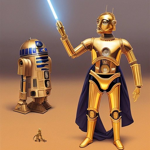 C-3PO and R2-D2 in a comedic mishap