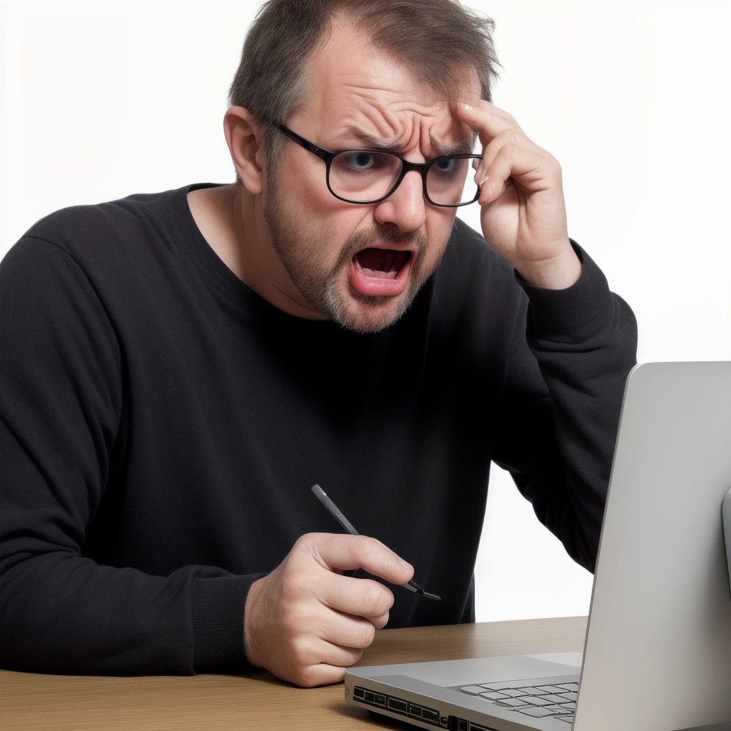 Frustrated man browsing The Wibble website