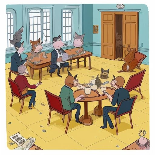 Cats and rodents debating in Town Hall