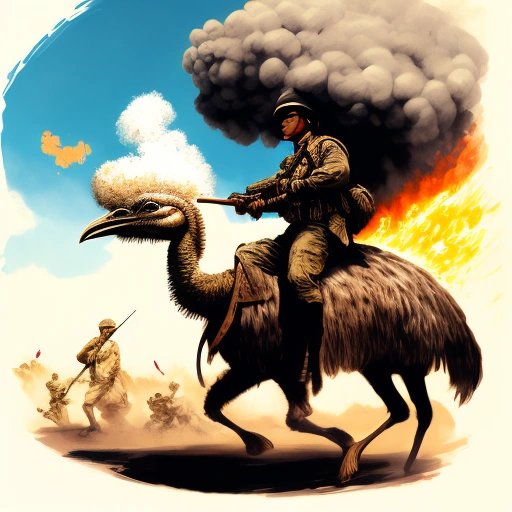 Filipino soldier leading troops on ostrich