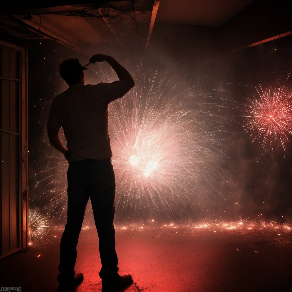 Explosion of fireworks in a garage
